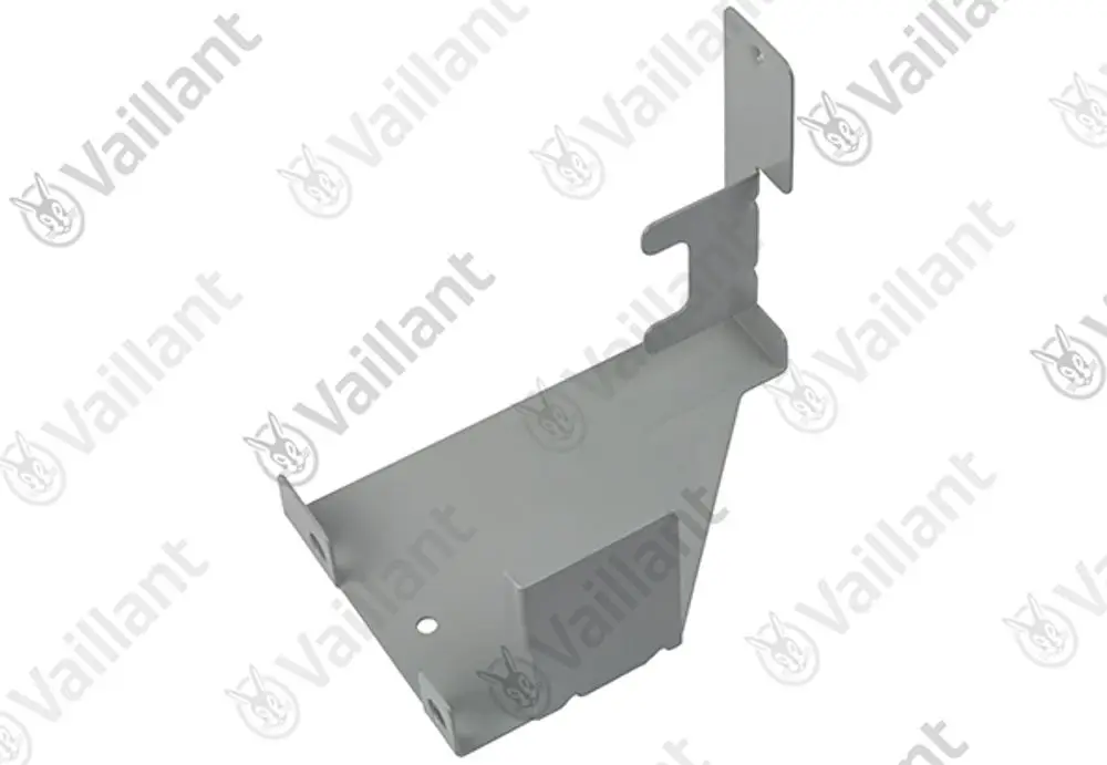 Vaillant Halter für Solarpumpe in grauer Ausführung, mit verschiedenen Befestigungselementen und einem Montageansatz auf der Rückseite.